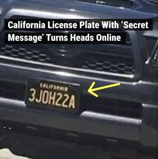 California License Plate With ‘Secret Message’ Turns Heads Online