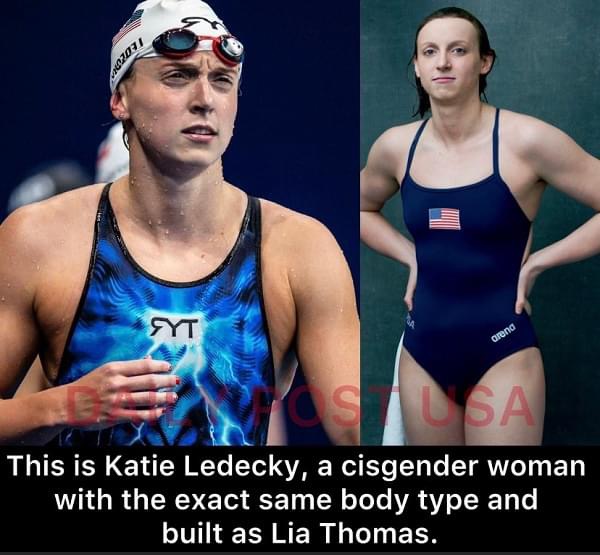 This is Katie Ledecky, a cisgender woman with the exact same body type and built as Lia Thomas.