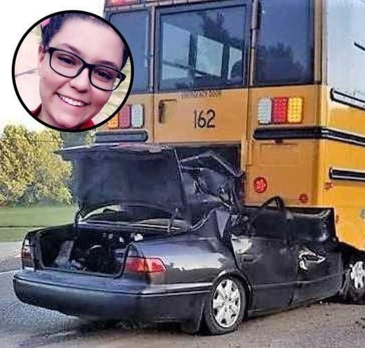 Teenager dies after crashing into school bus; then police find what she was holding